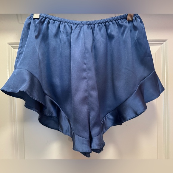 MISSGUIDED Satin Pajama Shorts with frill in navy blue size 4 - Picture 2 of 6